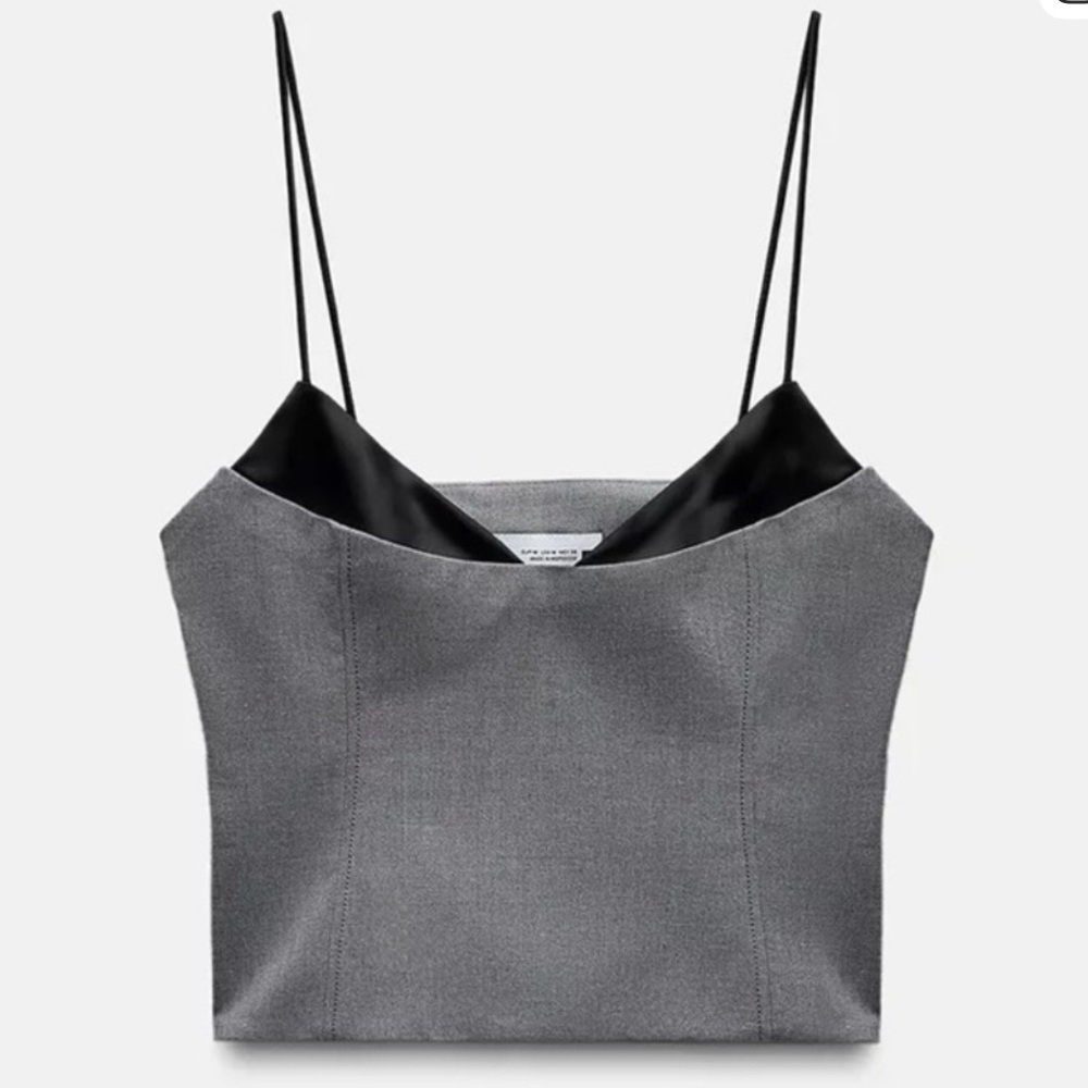 Zara’s Satin Effect Grey Crop Top with Black Straps